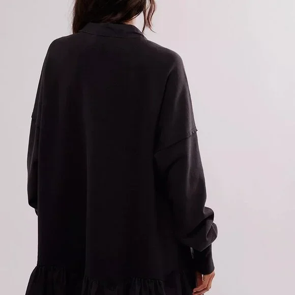 Free People Olivia Sweatshirt Top Collared Oversized Cotton Slouchy S 274371